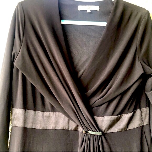 Evan-Picone Black V-Neck Dress gathers in the front size 14 NWT - Picture 4 of 13